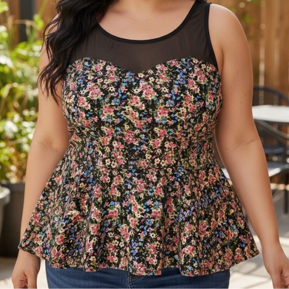 Xhilaration Tops - Xhilaration Black Floral Mesh Women's Blouse Plus Size XXL